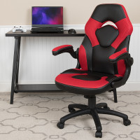 Flash Furniture CH-00095-RED-GG X10 Gaming Chair Racing Office Ergonomic Computer PC Adjustable Swivel Chair with Flip-up Arms, Red/Black LeatherSoft